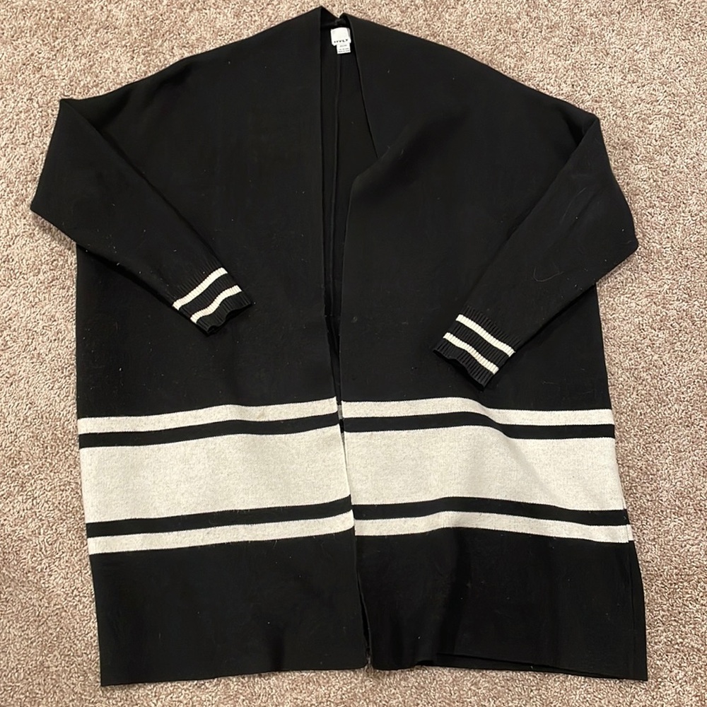 Black and white striped long cardigan